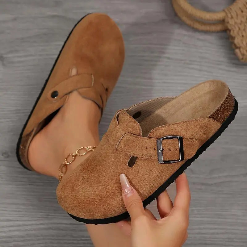 Women'S Comfortable Slippers Suede Leather Cork Footbed Potato Shoes with Cushioned Cork-Footbed